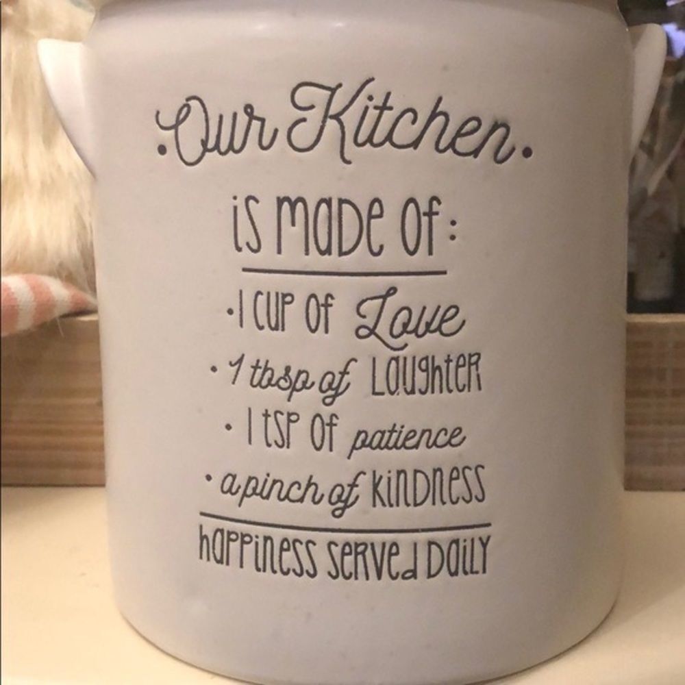 NWT Our Kitchen Utensil White Off Cream Ceramic Inspirational Container Crock - Picture 2 of 4
